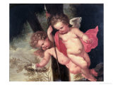 Two Flying Cherubs, Holding the Crown of Thorns and the Spear of Longinus Giclee Print by Giovanni Andrea Podesta