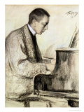 Portrait of Sergei Vasilievich Rachmaninov at the Piano, 1916 Giclée-Druck von Leonid Osipovic Pasternak
