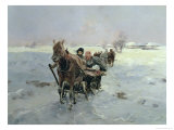 Sleighs in a Winter Landscape Giclee Print by Janina Konarsky