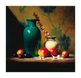 Green Vase and Mangos Poster by David Reidel
