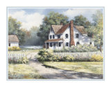 Maison de la campagne avec des forsythias Art par T. C. Chiu