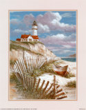Lighthouse with Deserted Canoe Print by T. C. Chiu
