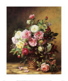 Old World Roses in a Basket Print van Albert Williams Old World Roses in a Basket Print van Albert Williams