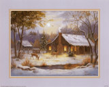 Log Cabin with Deer Poster by M. Caroselli