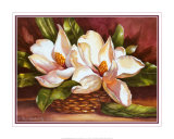 Magnolias in Basket Print by Peggy Thatch Sibley
