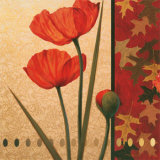 Red Poppy with Teal Damasque Posters by T. C. Chiu
