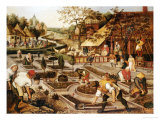 Spring: Gardeners, Sheep Shearers and Peasants Merrymaking Giclee Print by Pieter Bruegel the Elder