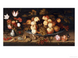 Fruit on a Dish, Flowers in a Wanli Kraak Porselein Vase, Sprigs of Cherries and Redcurrants Reproduction procédé giclée par Balthasar van der Ast