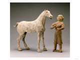 A Painted Grey Pottery Group of a Horse and Groom Giclee Print