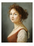 Portrait of Louisa, Queen of Prussia, Bust Length in a Terracotta Dress with White a Pearl Necklace Giclee Print by Elisabeth Louise Vigee-LeBrun