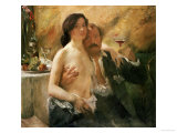 Self Portrait with Nude Woman and Glass Giclee Print by Lovis Corinth