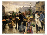 Market Day at Hojbro Plads Copenhagen Lámina giclée por Paul Fischer