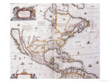 A Hand Coloured Engraved Map of North America Giclee Print by Joannes Janssonius