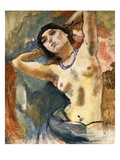 Brunette with a Blue Necklace reproduction procédé giclée par Jules Pascin
