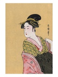 Japanese Matchbox Label with a Woman in a Pink and Green Kimono Giclee Print