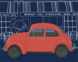Red Volkswagon Bug Poster by Miriam Bedia