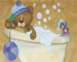 Bear with Blue Hat in Bathtub Posters par Catherine Becquer
