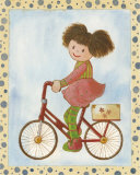 Girl on Red Bike Print by Alba Galan