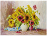 Poppies And Sunflowers Prints by E. Kruger