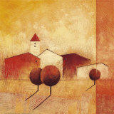 Houses and Trees in Orange and Red I Prints by Claudio Furlan