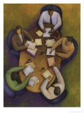 An Overhead Look at a Meeting Between Three Business People Affiches