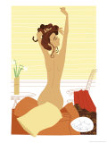 Nude Woman Stretching in Bed after Waking Up Art