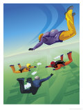 Four Skydivers in Mid-Air Affiches