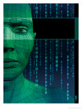 Texture, Solid Model Face with Binary Code Posters