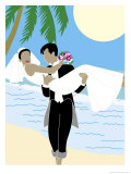 Groom Carrying Bride Along the Ocean, Grouped Elements Affiches