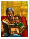 Man and Boy Reading Book About Africa Poster
