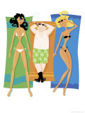 Two Girls Sunning with Older Man Posters
