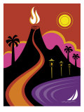Volcano, Ocean and Lights in Hawaii Affiches
