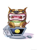 Ferocious Dog Sitting on Computer Art