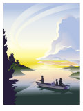 Silhouette of a Family Fishing from a Boat, Grouped Elements Posters