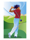 A Female Golfer on the Follow-Through of Driving a Ball Print