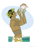 Man Blowing Conch Shell Art