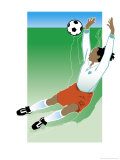 An African-American Soccer Player Jumping to Block a Soccer Ball Poster