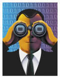 Male Cyber Spy Looking Through Binoculars Posters