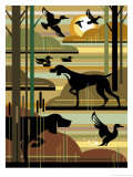 Pond with Ducks and Hunting Dogs Posters