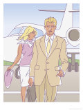Businessman and Businesswoman Getting off a Plane Prints