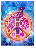 60s Style Peace Sign with Guitar Neck Posters