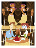 A Young Adult Caucasian Straight Couple Eating Dinner at a Luau Affiches