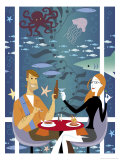 Couple in Underwater Restaurant Posters Couple in Underwater Restaurant Posters