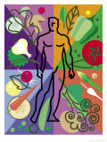 Vegetables and Man in Abstract Display Affiches
