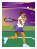 A Female Tennis Player Swinging at a Tennis Ball Plakaty A Female Tennis Player Swinging at a Tennis Ball Plakaty