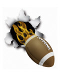 Football in Flames Bursting Through Paper Photo