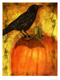 Crow Standing on Pumpkin Poster