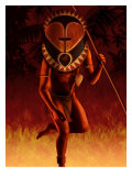 Warrior Wearing Tribal Mask Affiches