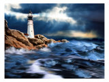 Lighthouse and Stormy Seas Affiches