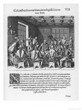 Back in Spain Columbus is Challenged About His Feat and Responds by Standing an Egg on End Giclée-Druck von Theodor de Bry